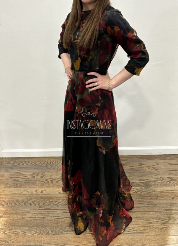 gorgeous custom floral black gown for sale