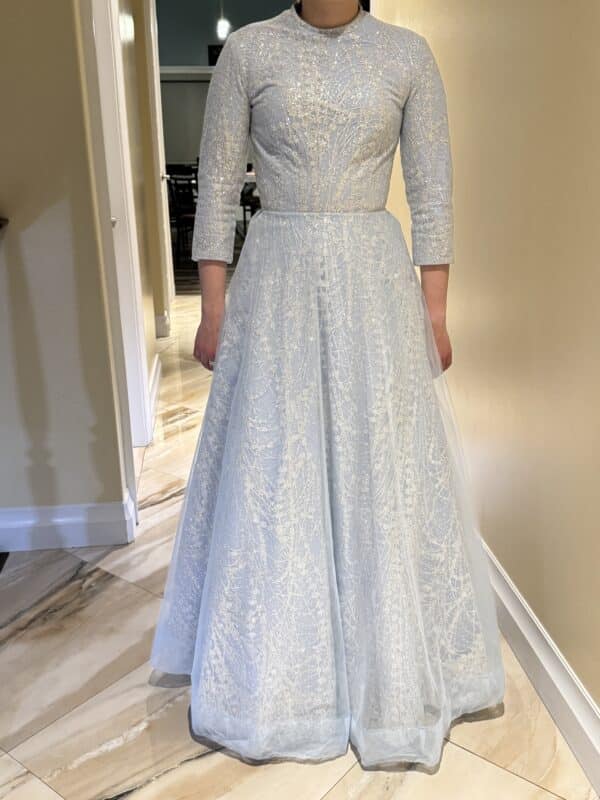 New Elegant Classy Limited Collection  From Exquisite Gowns Sky Blue With Hand-Crafted Tulle Gown for Sale