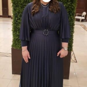 Gorgeous Exquisite, blue accordion-pleated, satin gown for sale