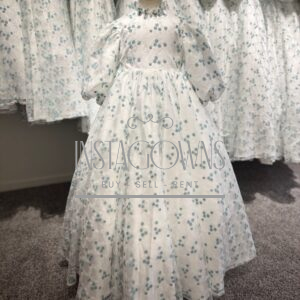 14 Brand new magnificent Mini embroidered sea/light blue and white floral gowns for sale