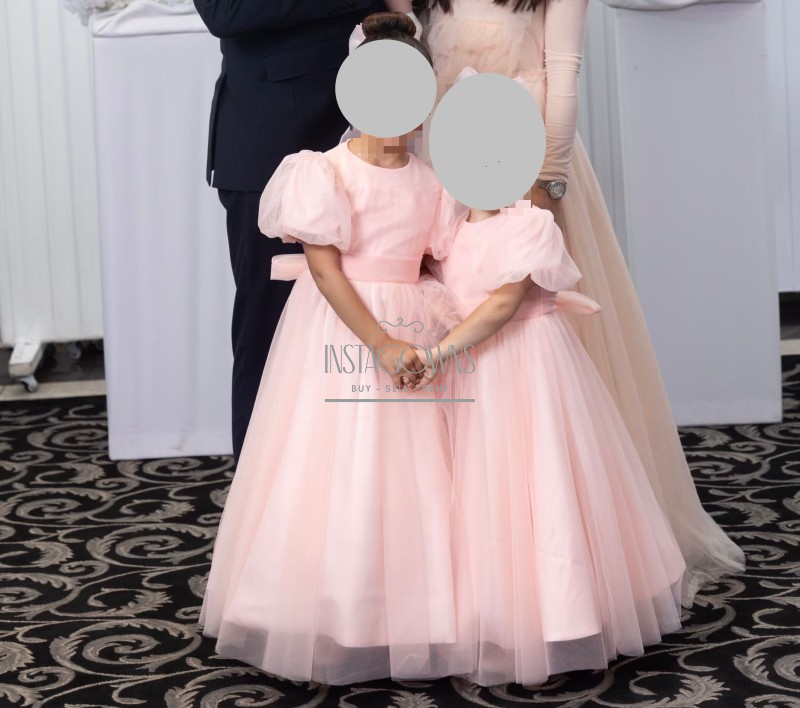 Stunning Set of Pink Organza Girls Gowns For Sale