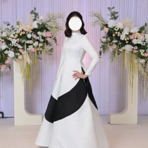 Magnificent white and black gown for sale.