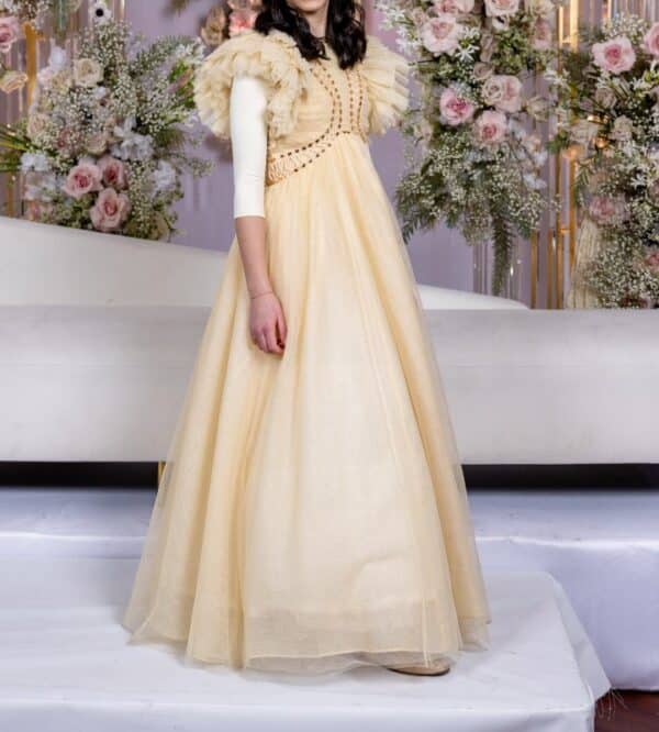Young teen soft gold Zimmerman gown for sale