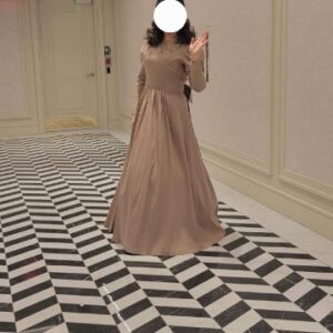 Magnificent taupe exquisite gown with added beading for sale