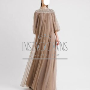 Designer Gemy Maalouf Lace Neckline Maternity Gown for Sale
