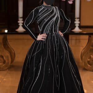 Stunning Raquel Black and White Beaded Gown for Sale