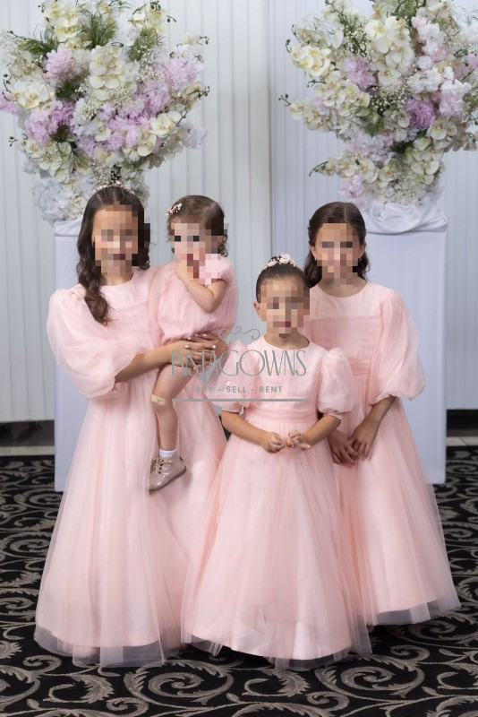 Stunning Set of Pink Organza Girls Gowns For Sale