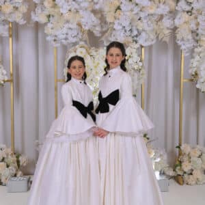 Custom made designer ivory sister of bride gowns for sale