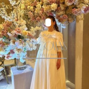 Beautiful Harfenas offwhite girls gown with linen collar, for sale.