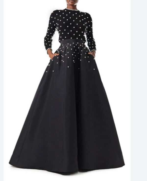 Black Wool & Taffeta Gown for sale