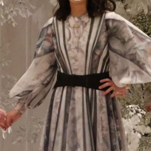 Saiid Kobeisy magnificent printed puff sleeves tulle designer gown with belt for sale or re