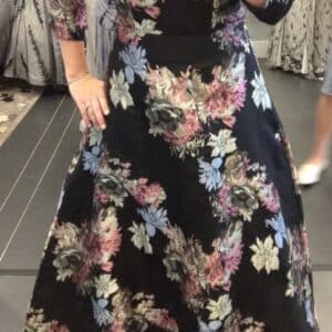 Stunning Black Exquisite Gown with Shiny Metallic Flowers for sale