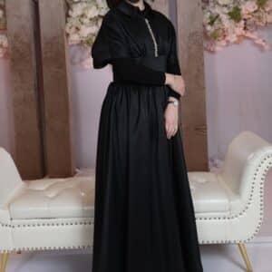 Beautiful classy black satin gown with beading for rent