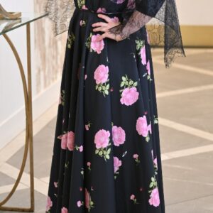 Giambattista Valli evening cotton floral dress with lace overflow sleeve for sale or rent