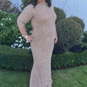 Gorgeous fully beaded Gold Mother of Bride/Groom gown
