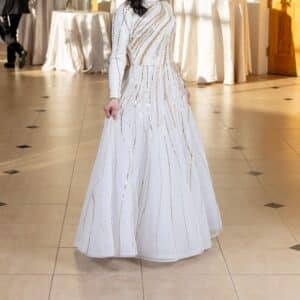 Magnifacent Raquel Couture beaded ivory and gold gown for sale