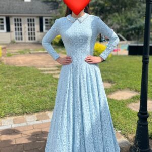 Light blue lace silver sequin gown