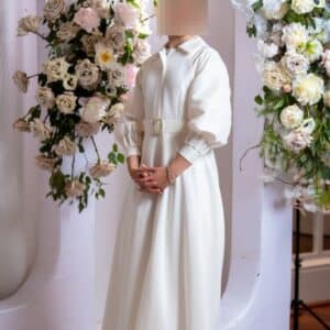 Stunning sister of the bride white taffeta dress with rhinestone belt