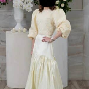 Beautiful Cream (pale yellow) Semi Custom Skirt and Top Gown for Sale.