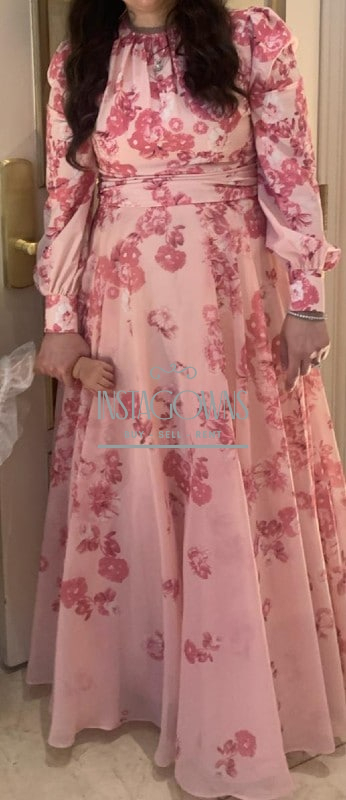 Gorgeous pink floral Raquel Couture gown for sale