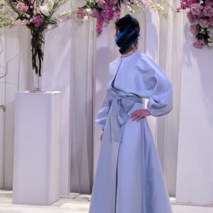 Unique elegant light blue silk and wool gown. Gown for sale