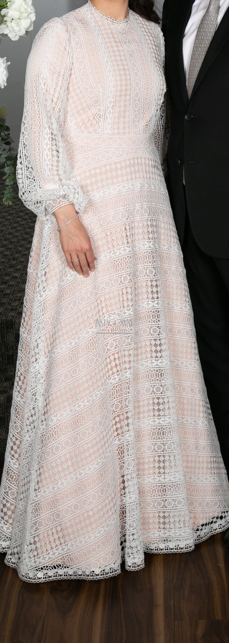 Stunning custom made pink lace gown for sale