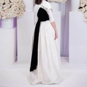 beautiful satin white gown with black velvet for sale