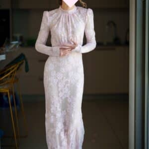 Beautiful Self Portrait pale pink rhinestones gown for sale