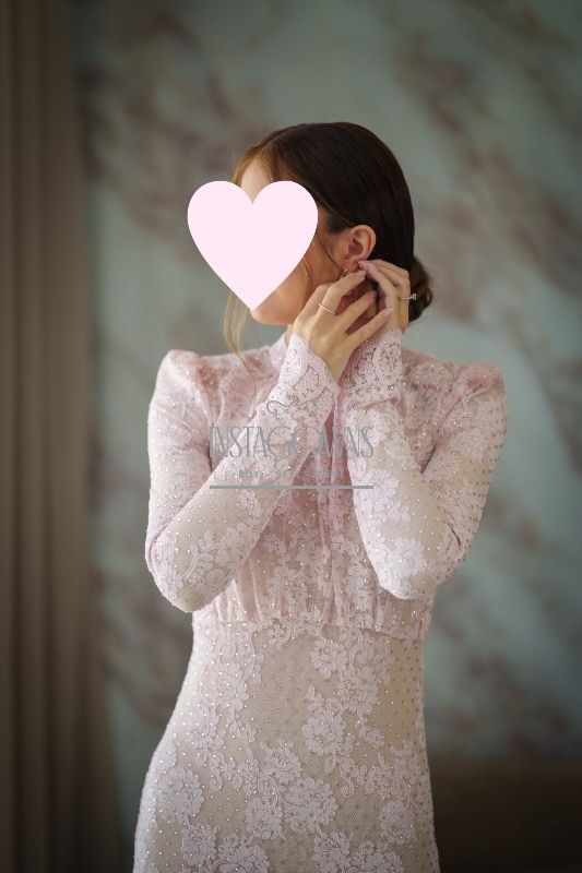 Beautiful Self Portrait pale pink rhinestones gown for sale