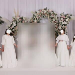 Custom matching girl white taffeta gown