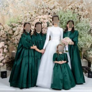 Stunning green sister of the bride custom gowns sizes 5 14 16 and 22 to rent or sell.