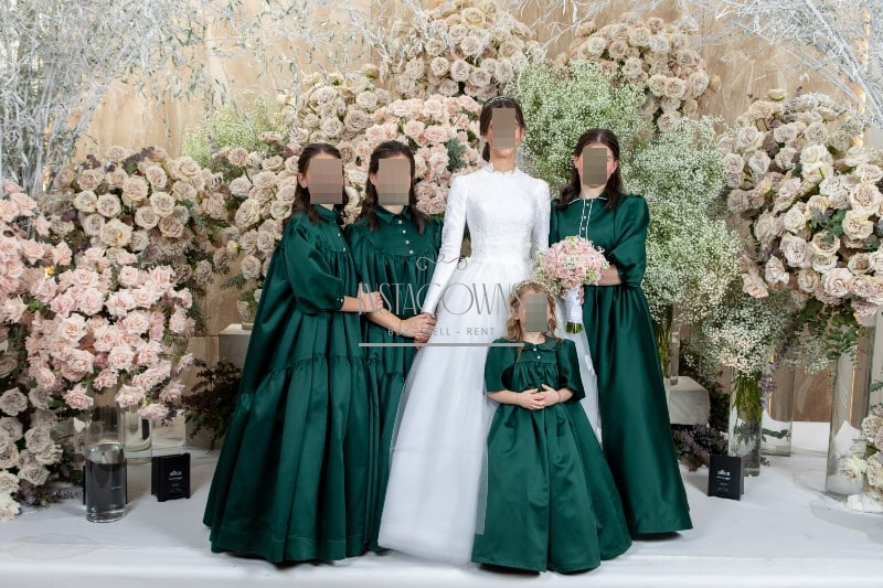 Stunning green sister of the bride custom gowns sizes 5 14 16 and 22 to rent or sell.