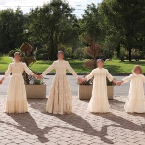 Cream lace matching gowns