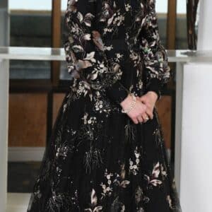 Elegant Elegant Badgely Mischka Black and Gold Floral Gown