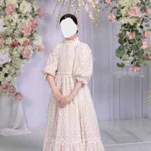 Beautiful taupe Zoe girl's gown with floral overlay for sale