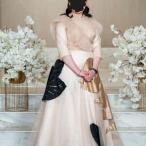 Stunning,Custom Gold Gown with Hand-painted Flowers
