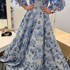 Beautiful Blue Exquisite Gown With Flowers For Sale Size 0/2/4