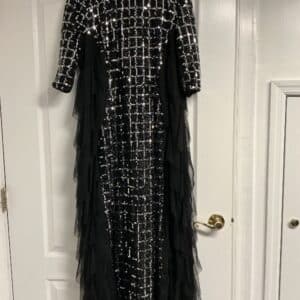 C&M beautiful sequin/mesh black and silver gown