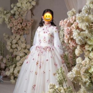 Stunning Avigael Rumpler embroidered tulle off white gown for sale