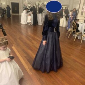 Gorgeous navy gown with a velvet top,elegant belt