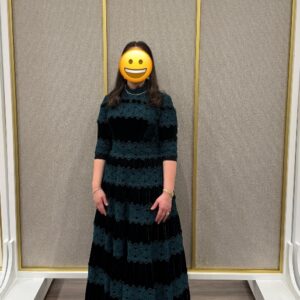 Elegant green velvet Costarellos gown