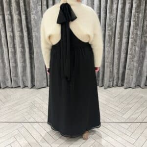 Black maternity dress with cream wool shrug