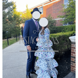 Flattering, tiered gown with whimsical floral lace