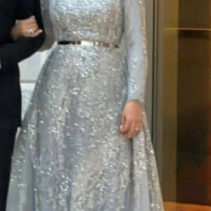 Tony Ward Silvery/Blue Gown With Train For Sale