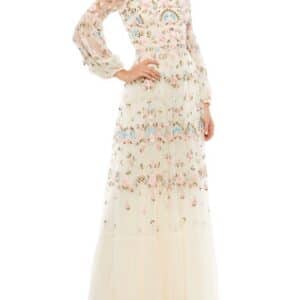 Elegant cream floral Mac Duggal gown