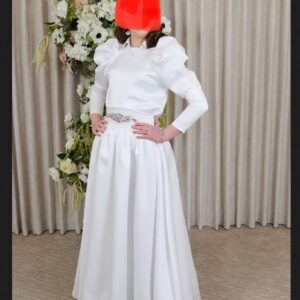 Beautiful custom white teens gown to sell, beading by collar and waist band, worn once …