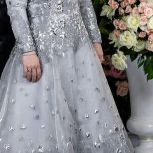 Gorgeous silver Raquel gown for Sale
