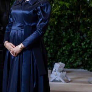 Elegant slenderizing navy gown