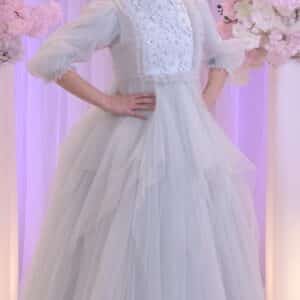 Sister of Bride Gown Misty Light Blue (silver), Tulle with crochet flowers, 10, 14