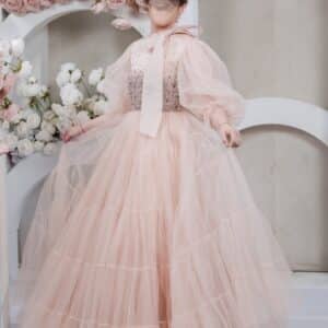 custom mauve pink sister of the bride pre teen gown for sale.